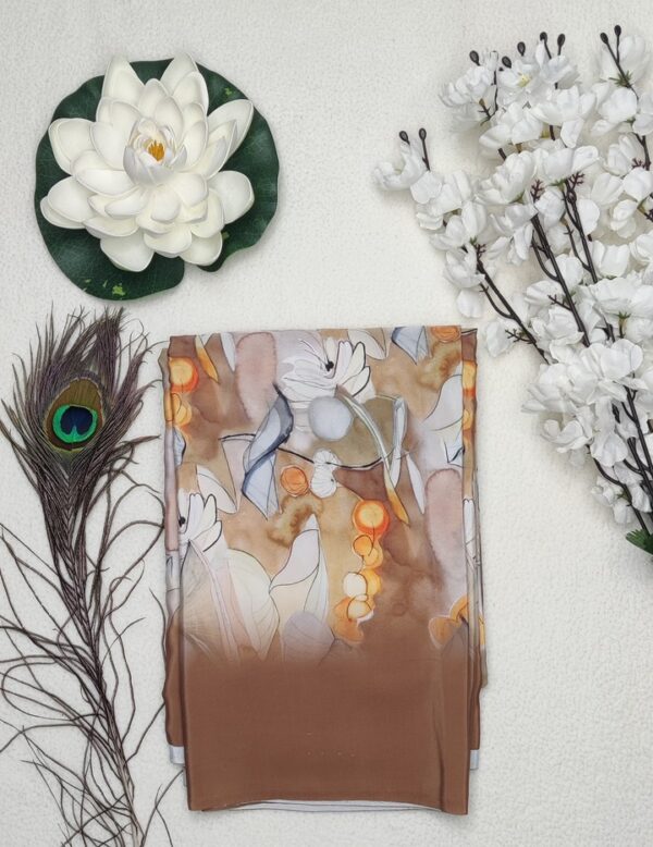 Kashmiri Crepe Silk -Digital floral print -Brown
