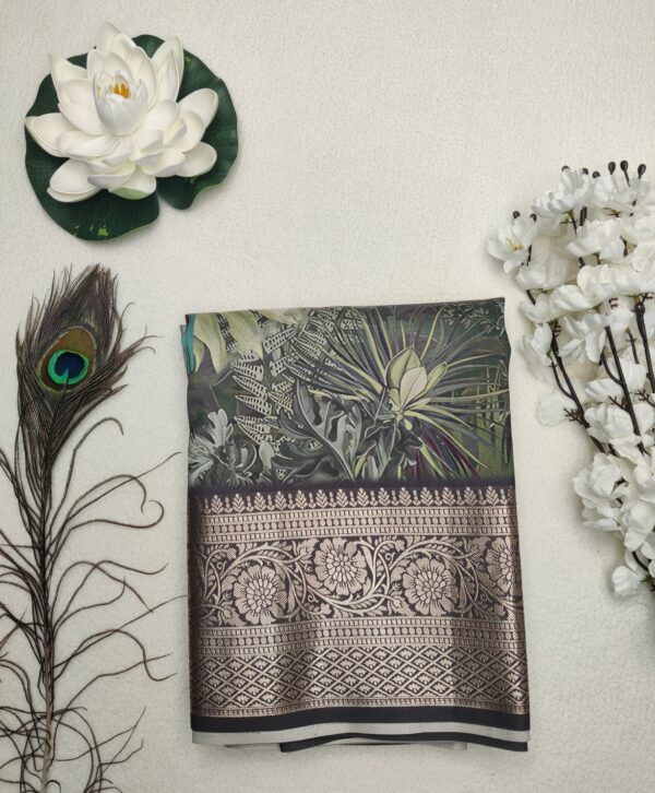 Kashmiri Crepe Silk -Digital floral print -Green