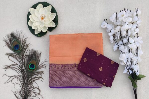 Semi Mysore Silk Saree-Peach with Purple