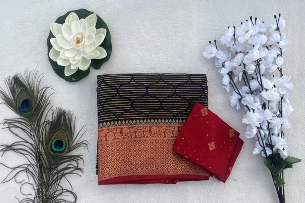Semi Mysore Silk Saree-Black Red