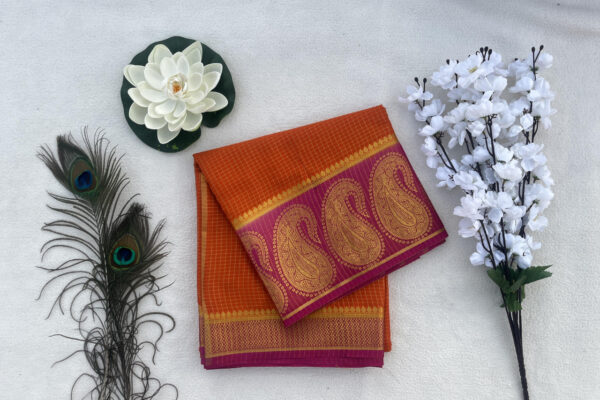 Semi Mysore Silk Saree-Orange with pink-MS105