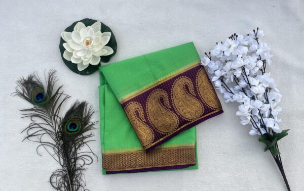 Semi Mysore Silk Saree-Parrot green with purple
