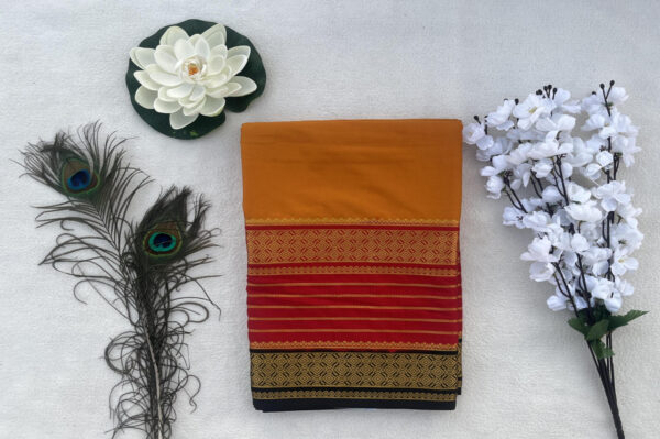 Semi Mysore Silk Saree-Mustard Yellow -Red-Brown 3D