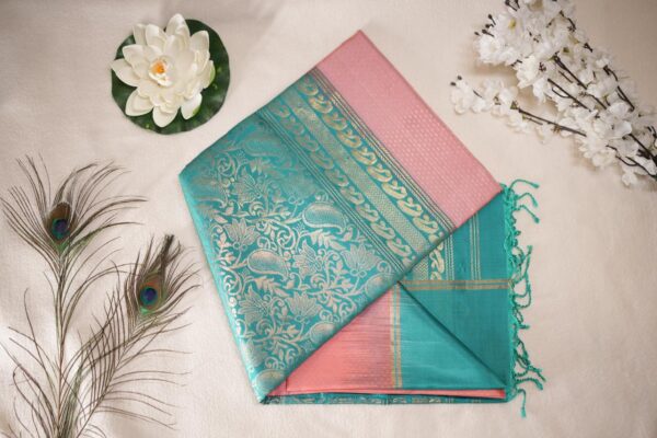 Pure Kanchipuram Handloom 100% Silk Saree-BluePink