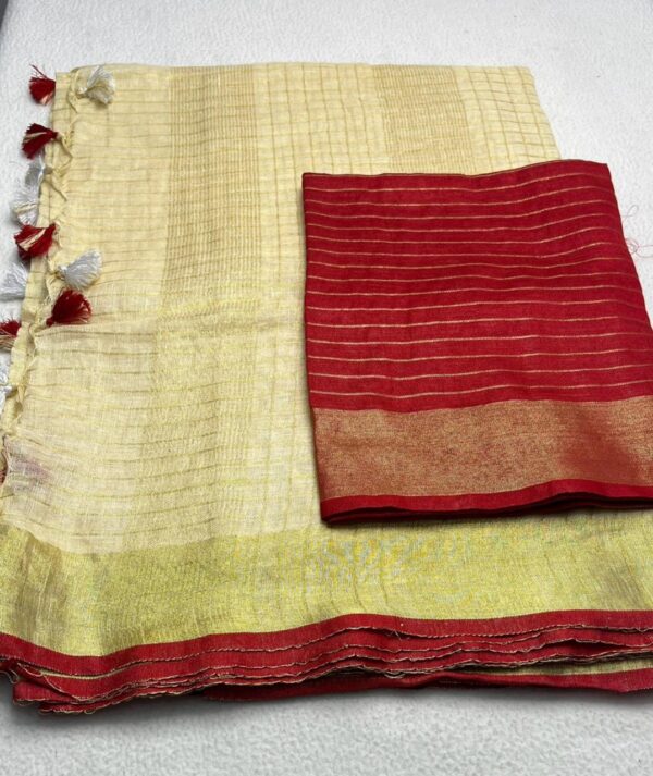 Krishi tapanda draped Linen Cream Marron Saree-A110