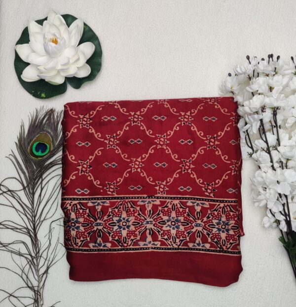 Pure Modal Silk Handblock Ajrakh print -Red