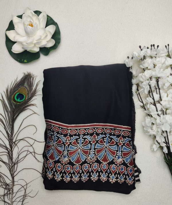 Pure Modal Silk Handblock Ajrakh print-Black