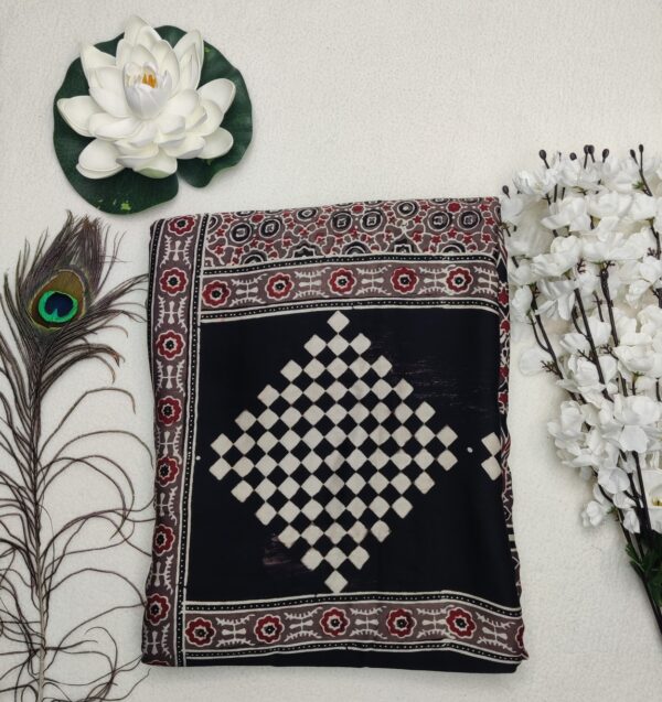 Pure Modal Silk Handblock Ajrakh print-light pink Maroon