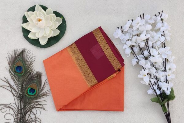 Semi Mysore Silk Saree-Orangewith Maroon