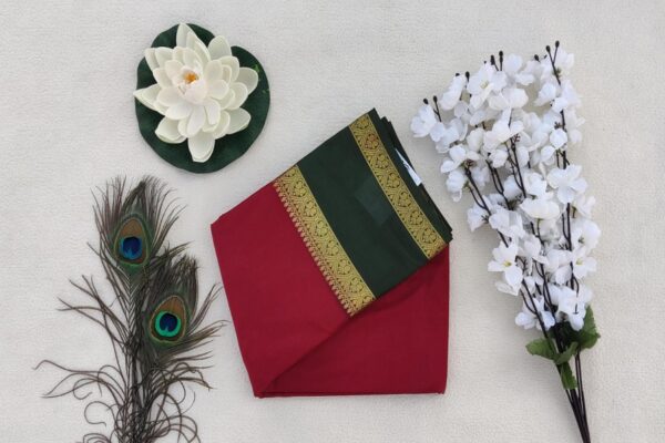 Semi Mysore Silk Saree-Maroon with green