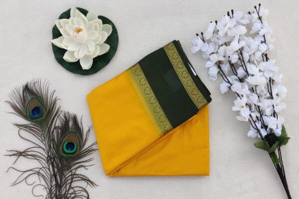Semi Mysore Silk Saree-Yellow with Bottle green