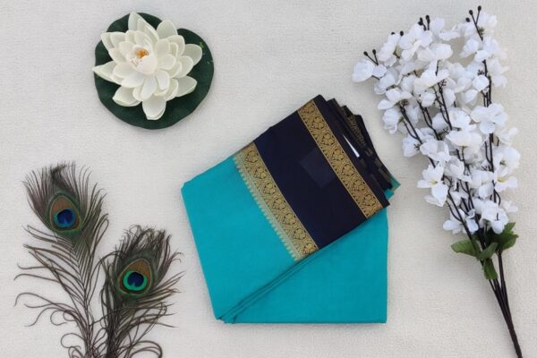 Semi Mysore Silk Saree-Sky Blue with Navy Blue