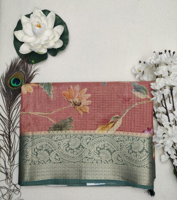 Digital floral print Soft Silk-Peach