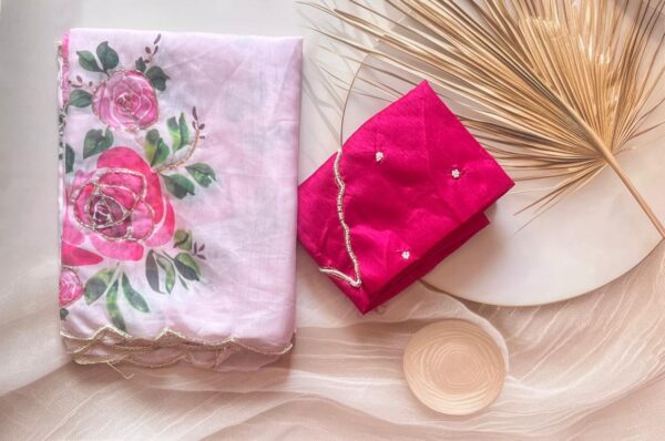 Soft Organza Pink floral print saree-A107