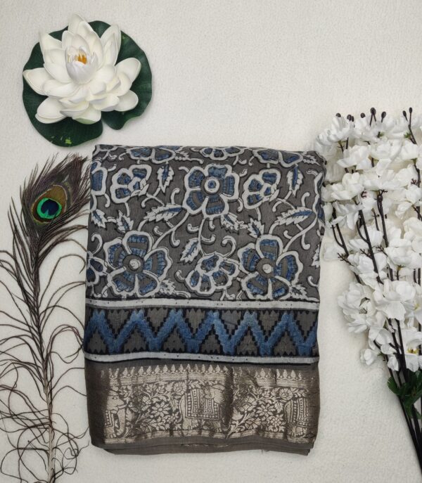 Pure Tussar Silk with Ajrak print -Grey