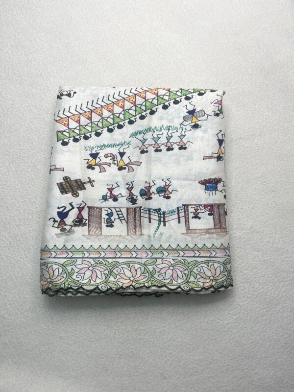 White Warli Art Raw silk Saree-A108