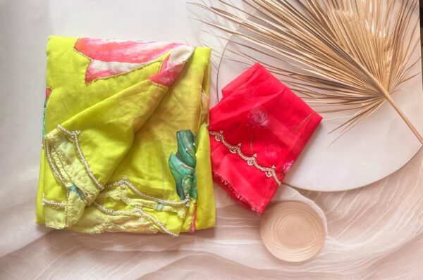 Soft organza floral print Neon color - A112