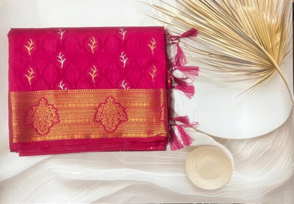Pink Crepe Banarasi Saree-A119