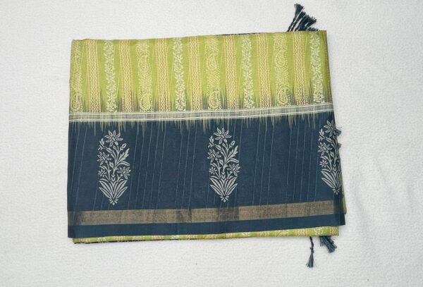 Kashmiri Crepe Silk - -Mehandi green- Grey -SS01