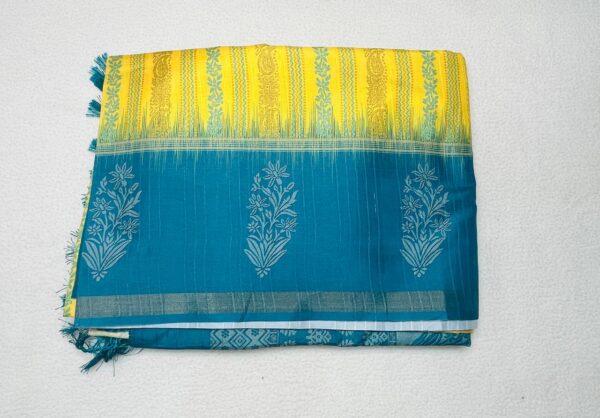 Kashmiri Crepe Silk - Yellow Blue -SS02