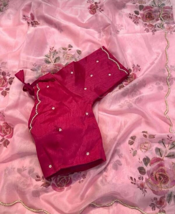 Soft Organza Pink floral print saree-AP107