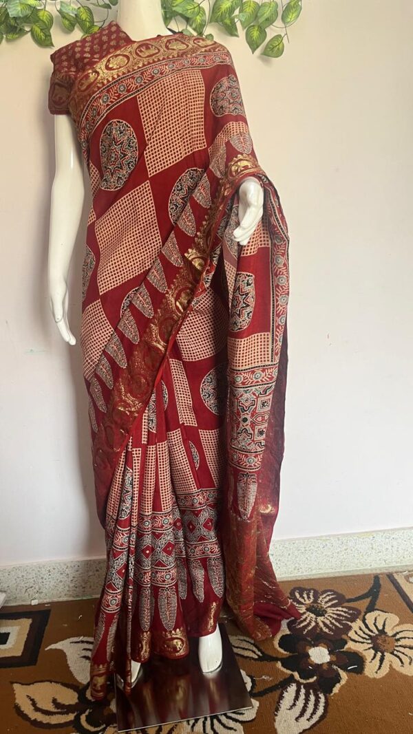 Pure Dola Silk Handblock Ajrakh print-DOLS2 - Image 2