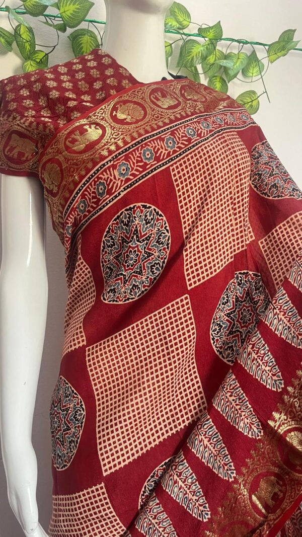 Pure Dola Silk Handblock Ajrakh print-DOLS2 - Image 3