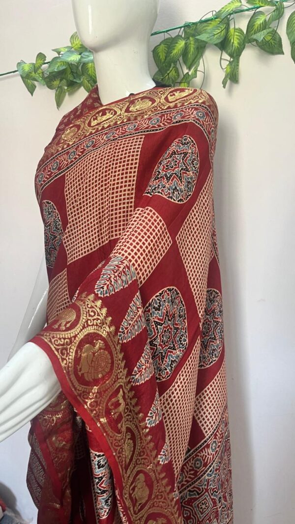 Pure Dola Silk Handblock Ajrakh print-DOLS2 - Image 5