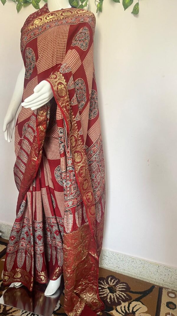Pure Dola Silk Handblock Ajrakh print-DOLS2 - Image 6