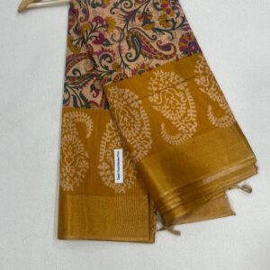 Linen Kalamkari Silk Saree- ASAN030098
