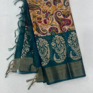 Linen Kalamkari Silk Saree- ASAN030098