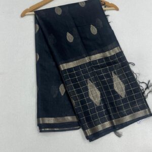 Tussar Silk with Chex pattern - Black - ASAN030095