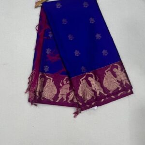 Soft Silk with Rich Dancing border - Navy Blue Pink  -ASSM040071-40%OFF