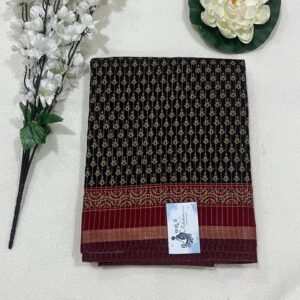 Wrinkle Crepe printed Silk saree (Black marron) ASUS060141