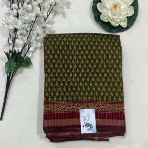 Wrinkle Crepe printed Silk saree (Mehandi Green) ASUS060141