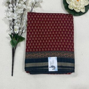 Wrinkle Crepe printed Silk saree (Red Maroon) ASUS060141