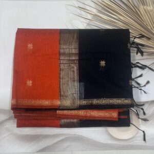 Rust Orange Maheshwari Silk cotton Saree- ASET150198