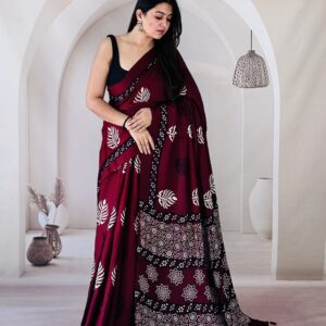 Pure Modal Silk Handblock Ajrakh print-Wine-ASBH020225