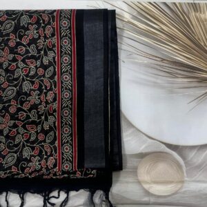 Cotton Linen -Ajrak print (Black)- ASAN030094