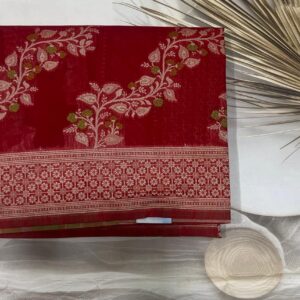 Cotton mercerized Saree-(Red) ASAB080197