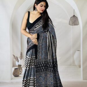 Pure Modal Silk Handblock Ajrakh print-ASBH020013