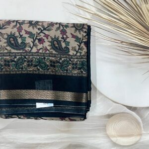 Crepe silk with Gadwal print - Green-ASUS060143