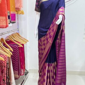 Semi Crepe Silk Saree - Navy Blue Purple - ASVD130139