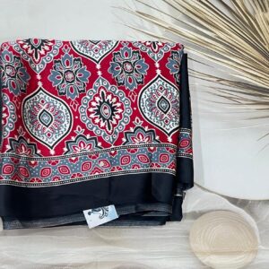 Semi Modal Ajrak mirror work Saree - AS0239