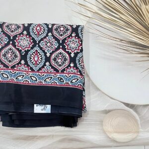 Semi Modal Ajrak mirror work Saree - AS0239