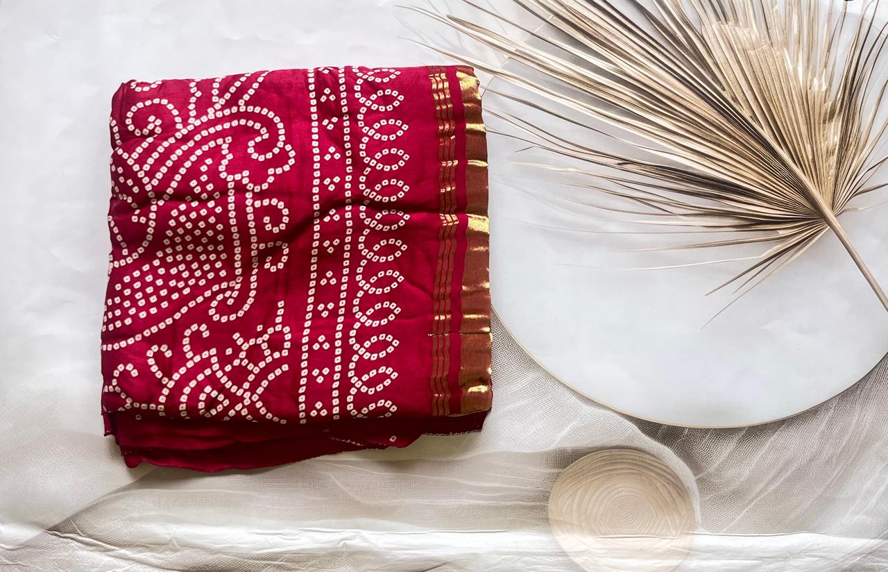 Pure Modal Bandini Rangoli print Saree Reddish Maroon - AS0241