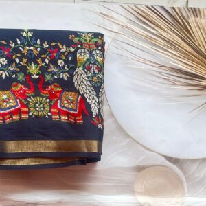 Semi Dola Silk Saree -  Black-  AS0238