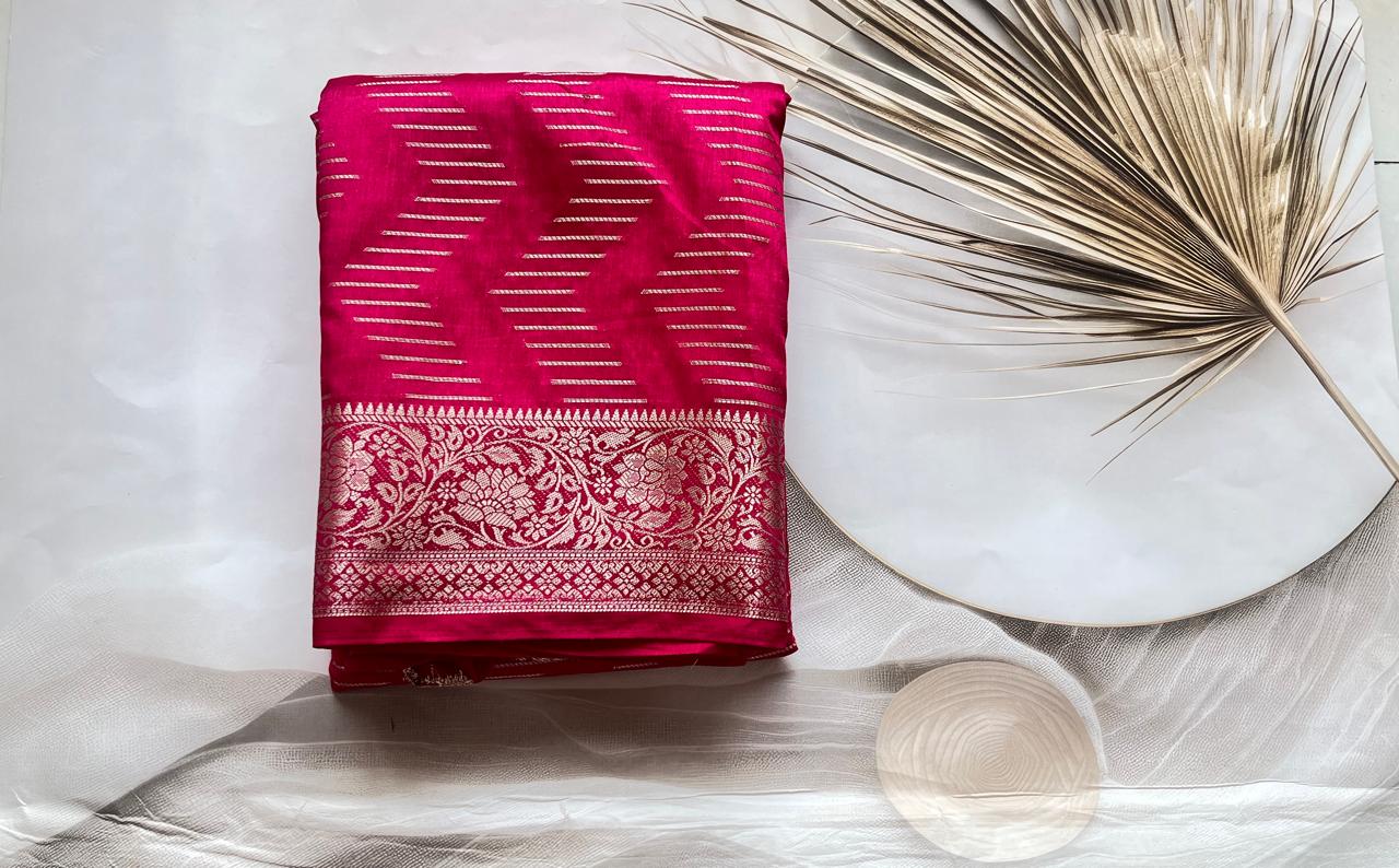 Semi Dola Silk Saree - Rani Pink - AS0151