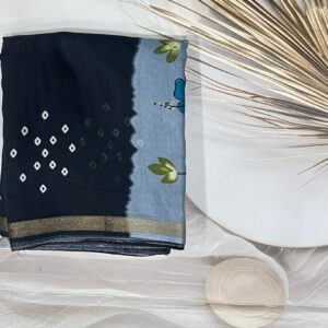 Semi Dola Silk Saree - Black- AS0249