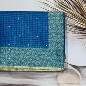 Cotton supernet mirror Saree (Blue)- AS0146